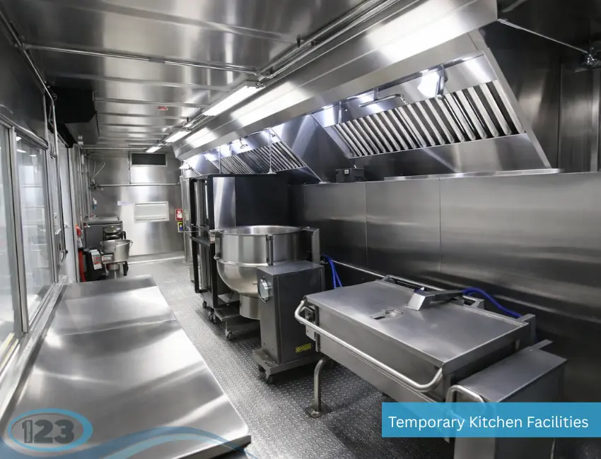 Cooking line inside a mobile kitchen trailer